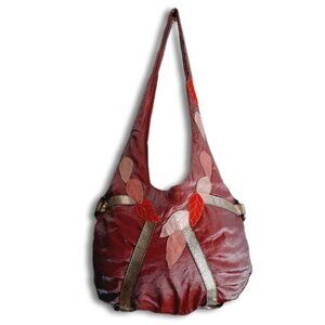 LOOP Boho Crossbody Hobo Leaf Applique Purse Shoulder Bag Mauve